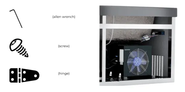 Use the Allen Wrench and the provided Hexagonal Headless Screws to secure the chiller to the Model 2 frame.